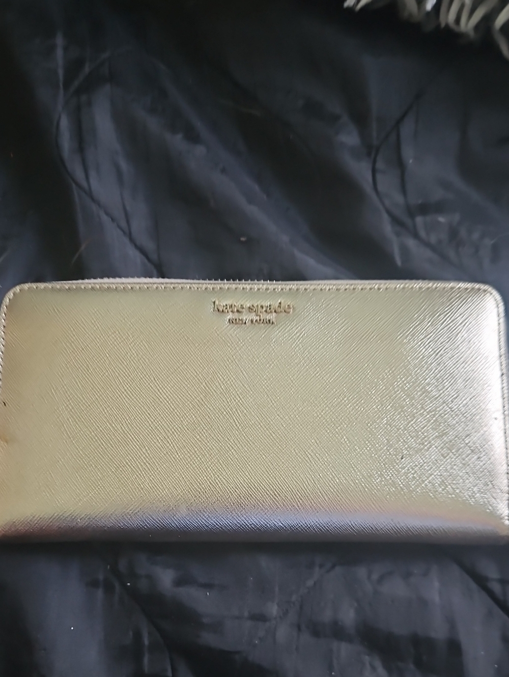 kate spade metallic gold zip-around wallet